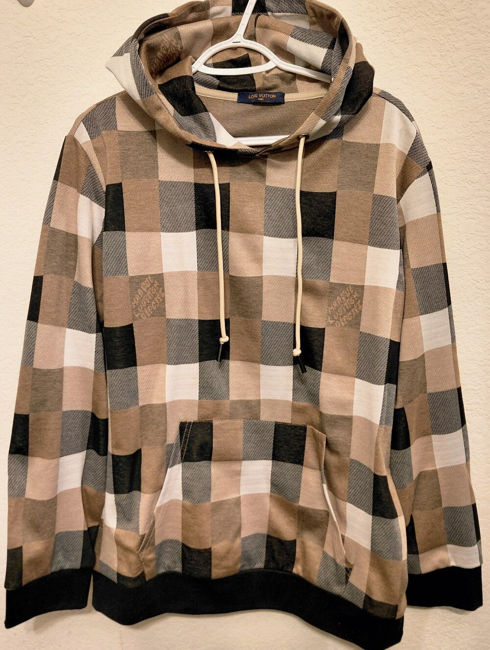 Vintage Marque Louis Vuitton Déposée  Cotton Plaid Pullover Hooded Sweatshirt L